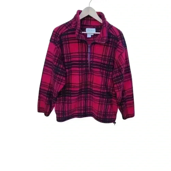 Eddie Bauer Other - EDDIE BAUER red/black flannel POLARTEC 1/4 zip Pullover Fleece Men Size…